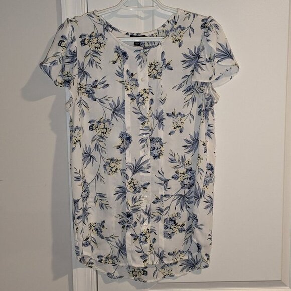 *3 FOR $9* Ann Taylor Short Sleeve Pleated Front Floral Print Top Shirt Blouse - Picture 1 of 2